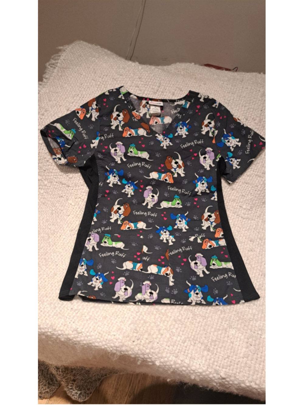 Women's ScrubStar Dog Print Scrub Top Size S Grey Multicolor
